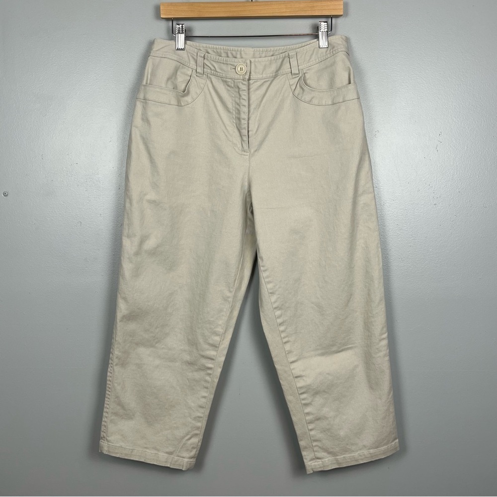 Vintage Talbots khaki linen cotton spandex cropped capri  pants, size 12.